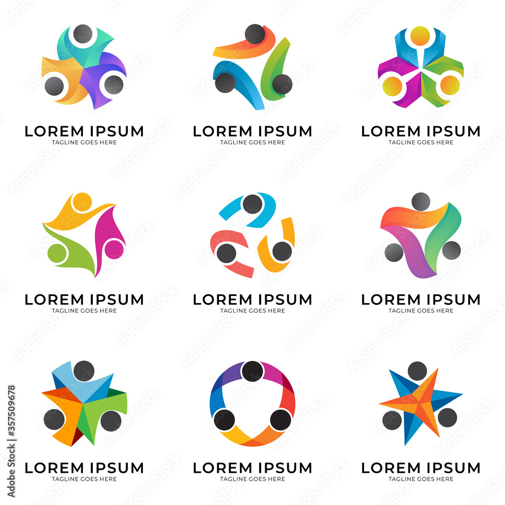 charity and people community logo collection, set of human logo with colorful style