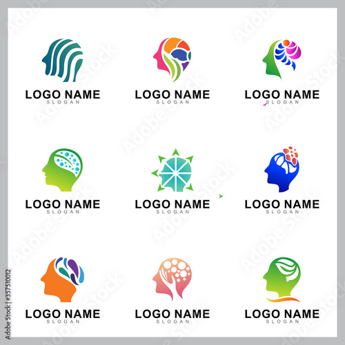 Set of brain and human head logo design