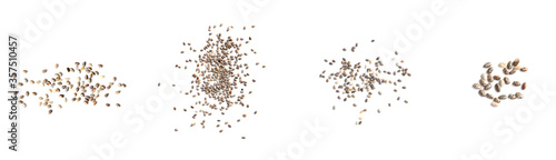 Set of chia seeds on white background, top view. Banner design