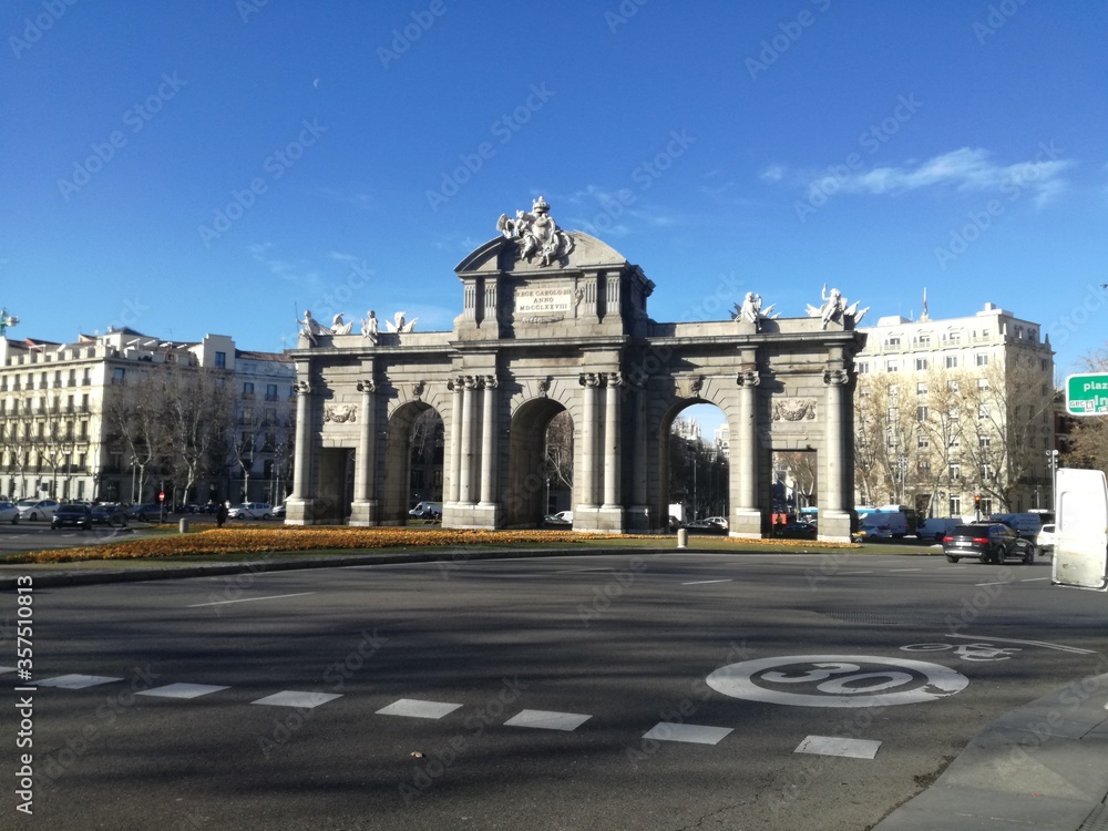 The Puerta de Alcala at Independence Square, Madrid, Spain.