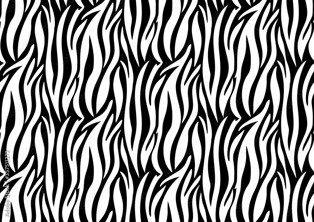 Zebra seamless pattern in abstract style on black background. Vector illustration. Camouflage.