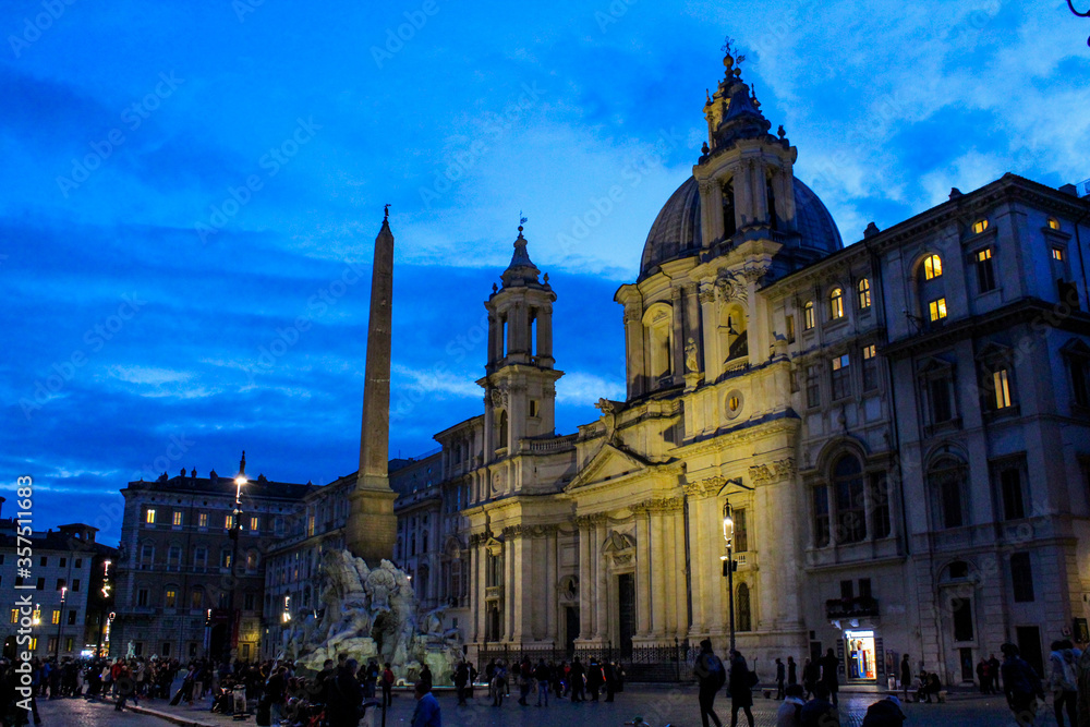 The Church of Sant'Agnese in Agone seen from Piazza Navona, Rome, Italy.
