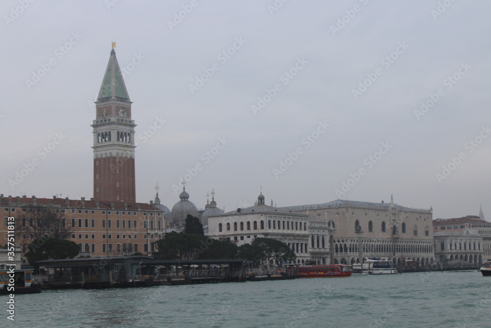 National Archaeological Museum Venice, St Marks Campanile, Doge's Palace (Palazzo Ducale) and Grand Canal, Venice, Italy.
