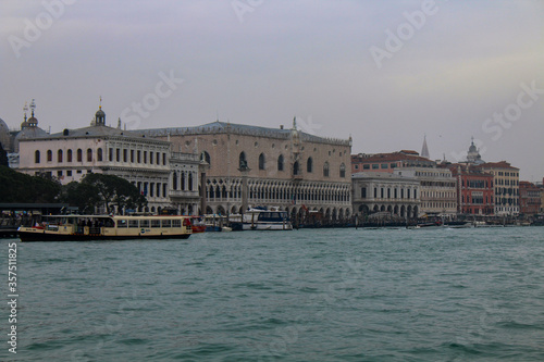 A view of Riva degli Schiavoni, Biblioteca Nazionale Marciana, Saint Mark and Saint Theodore Column, the Doge's Palace and St Mark's Campanile, Venice, Italy.
