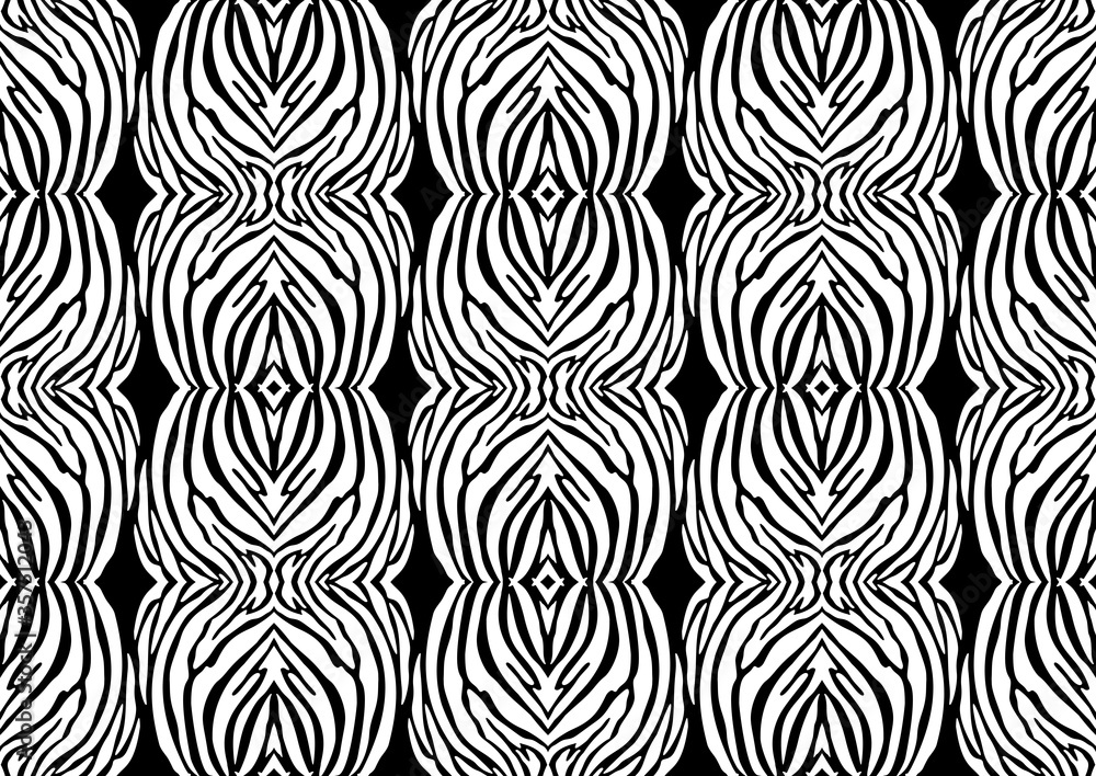 Zebra tribal ornament seamless pattern in abstract style. Line texture background. Modern abstract geometric art. Zebra tribal ornament seamless pattern in abstract style. Line texture background. Modern abstract geometric art.