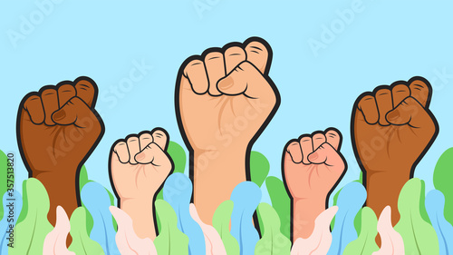 Vector Multiracial race ethnic people raise hand fist illustration