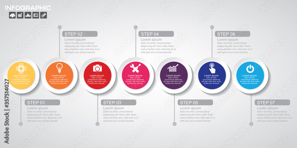 Timeline infographics design template with 7 options, process diagram, vector eps10 illustration