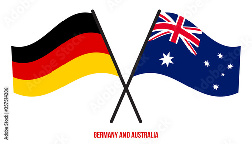 Germany and Australia Flags Crossed And Waving Flat Style. Official Proportion. Correct Colors.