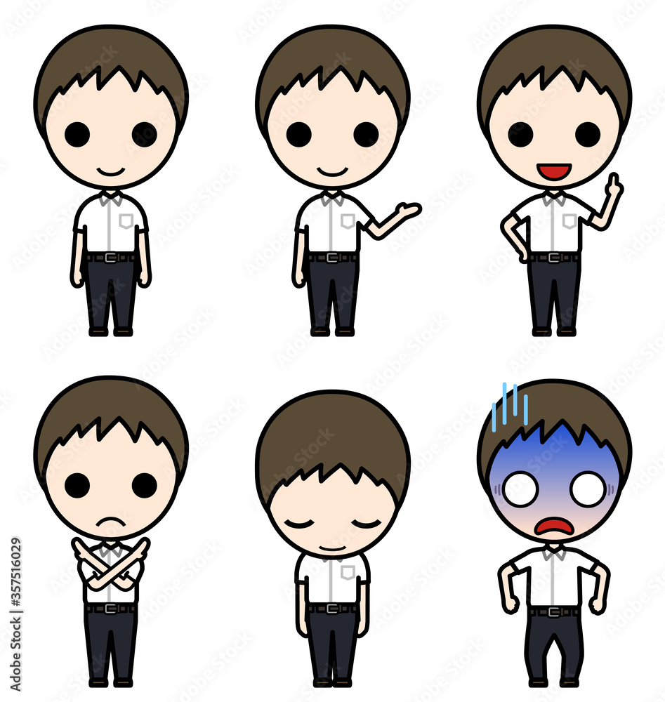 Various poses of junior high school school boy in summer uniform Various poses of junior high school school boy in summer uniform