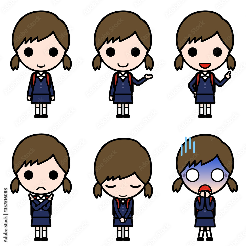 Various poses of elementary school girl in winter uniform Various poses of elementary school girl in winter uniform