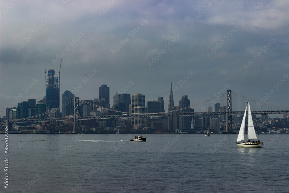 San Francisco Skyline and sailboats on SF Bay from 2016