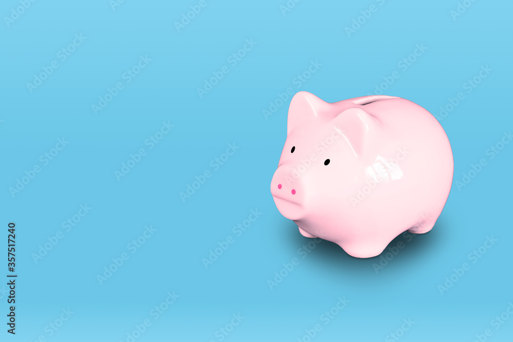Pink Piggy Bank Isolated on Blue Background