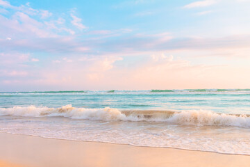 Soft ocean wave, blue water and beautiful cloudy sky.