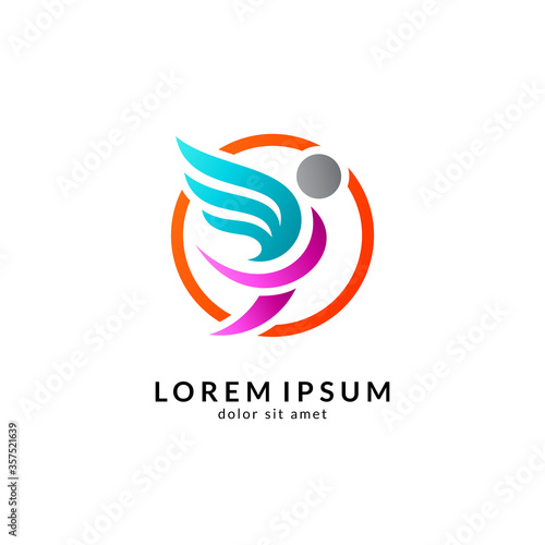 Human with wing logo concept, freedom vector illustration