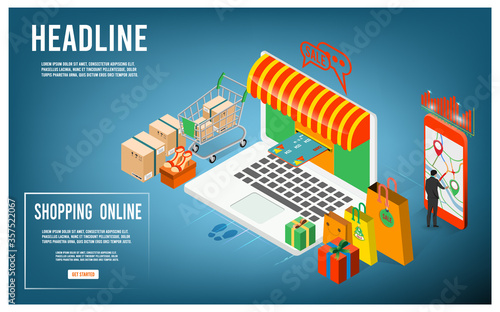 Shopping online, e-commerce concept on website or mobile application for web banner, info graphics,discount coupons. Vector illustration