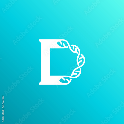 Initial letter D DNA helix, simple flat logo style