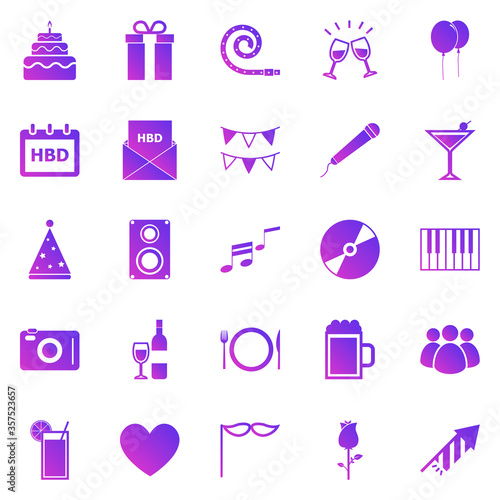 Birthday gradient icons on white backgound
