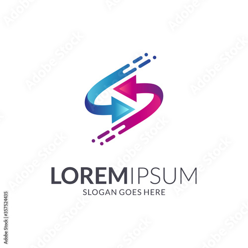 Two Arrow Letter S Logo Concept, 
Symmetrical Arrows Red and Blue Color