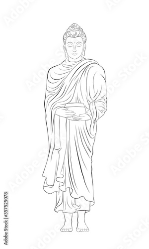 Buddha image is standing and holding an alms bowl with both hands.