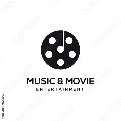 note music with movie cinema film reel logo design