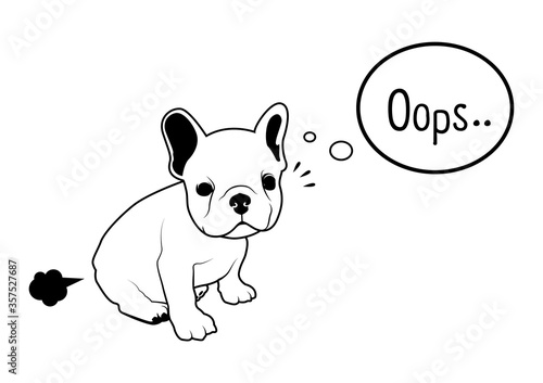 Cute French Bulldog Fart Black & White Concept Vector