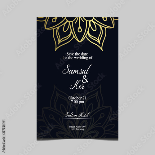 Luxury gold mandala ornate background for wedding invitation  book cover with mandala element style premium vector