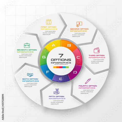 Circle chart infographic template with 7 options,Vector illustration.