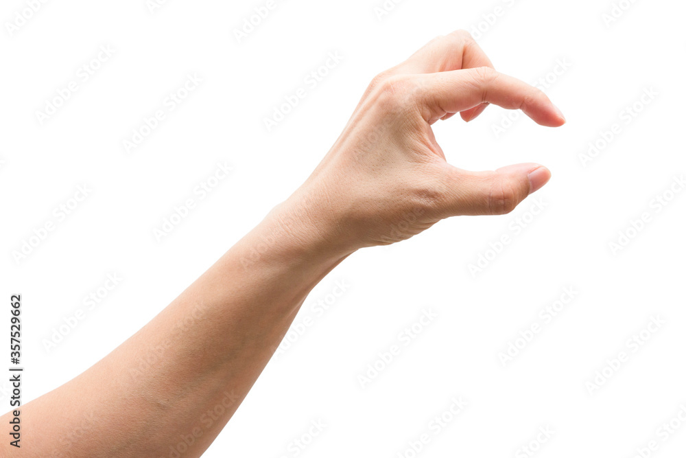 Male hand holding, picking up pose isolated on isolated on white background