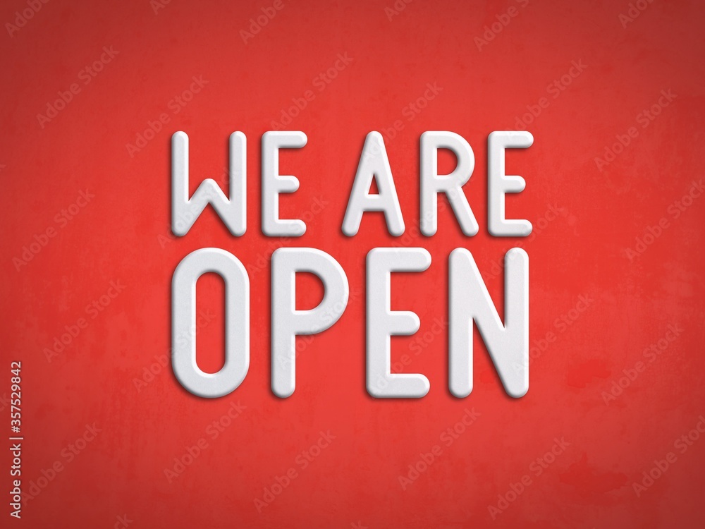 Naklejka premium We are open - text on a red textured background
