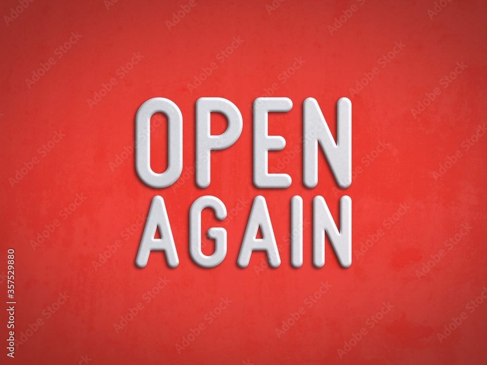 Fototapeta premium Open again - text on a red textured background