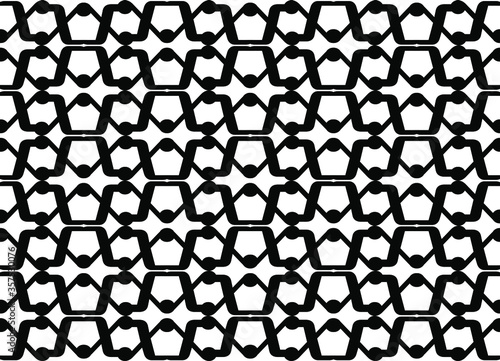 Simple modern black linear repeating pattern of crossing straight lines and dots against a white background, vector illustration