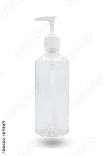 Plastic bottle pump with alcohol gel sanitizer for hand cleaning to protect against corona virus( covid-19) isolated on white background