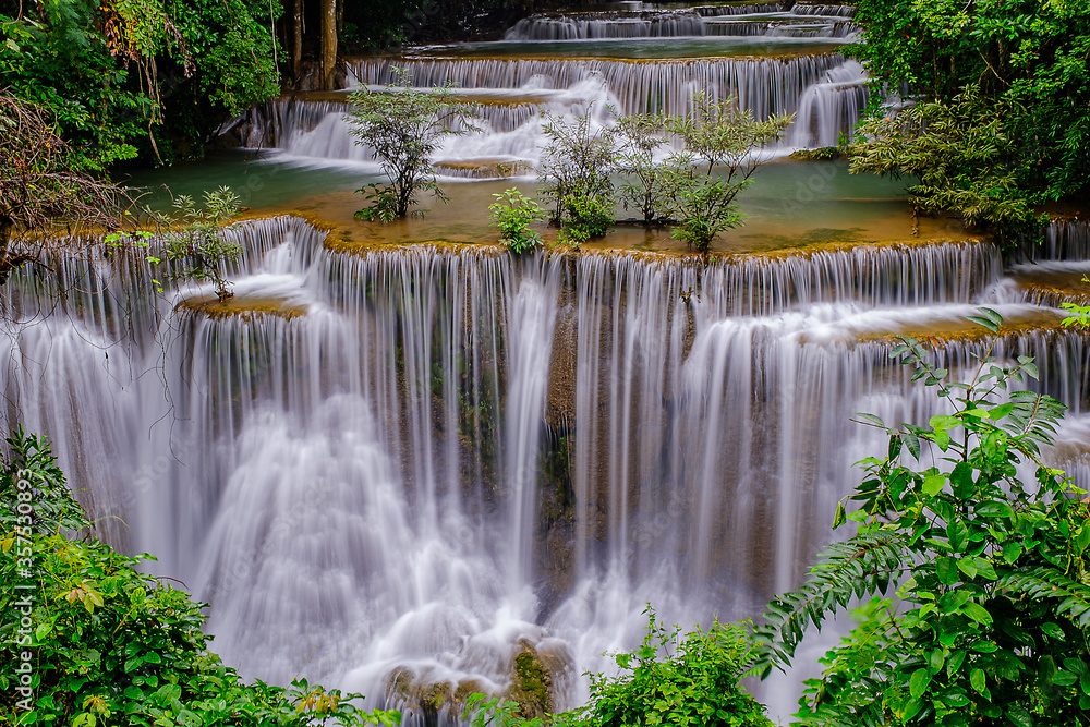 Huai-mae-kha-min waterfall beautiful 4th floor waterfall in the national park of Kanchanaburi Thailand