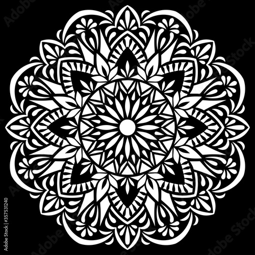 White mandala on black Pattern Stencil Doodles Sketch