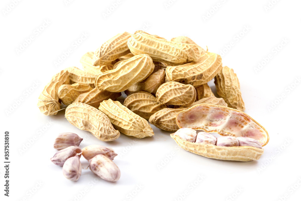 Close up boiled peanuts isolated on white background Close up boiled peanuts isolated on white background