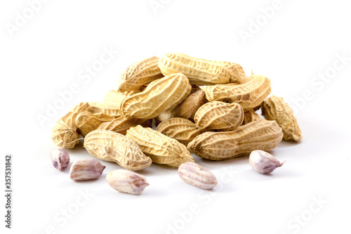Close up boiled peanuts isolated on white background