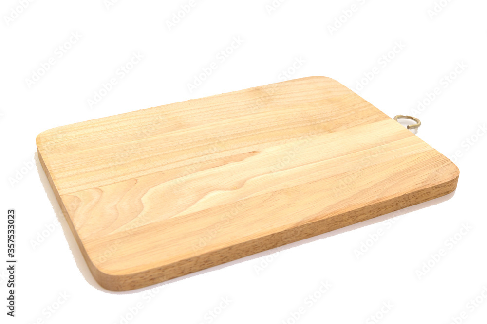 Wooden cutting board isolated on white background