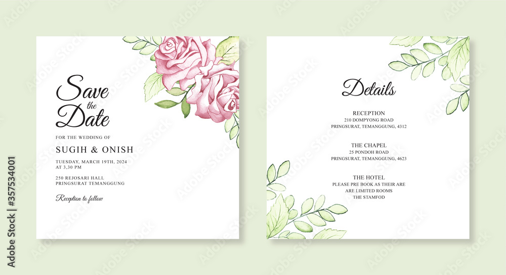 Hand painting with watercolor flowers for a minimalist wedding invitation templates