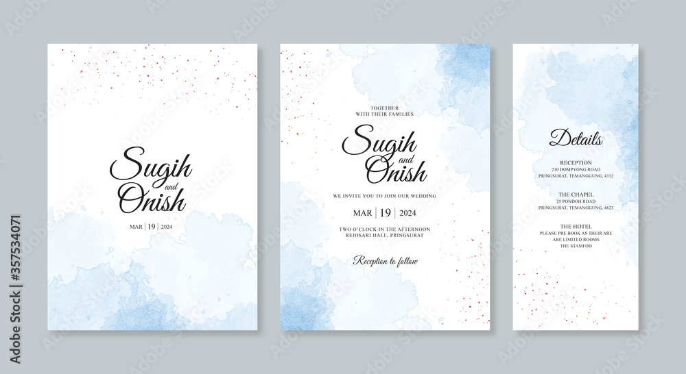 Splash watercolor hand painting for wedding invitation template