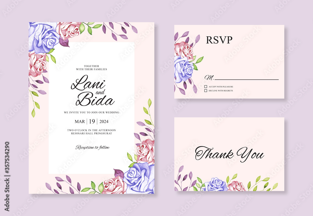 Watercolor flower hand for a beautiful wedding invitation card template
