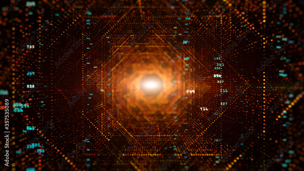 Fototapeta premium Digital tunnel of cyberspace with particles and Digital data, Technology network connections background concept.