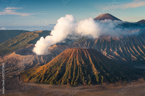 Beautiful landscape of Bromo active volcano mountain in a morning sunrise, East Java island in Indonesia