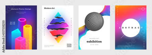 Trendy abstract cover. Creative book titles and music posters with realistic geometric forms. Vector illustration banner and flyers futuristic set with vibrant colors and graphical designs photo
