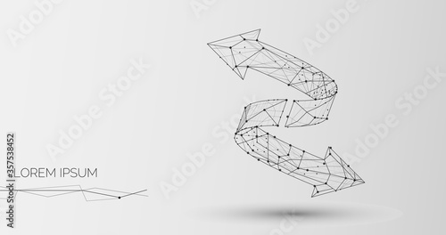 Two sides arrow made with lines and dots over gray background
