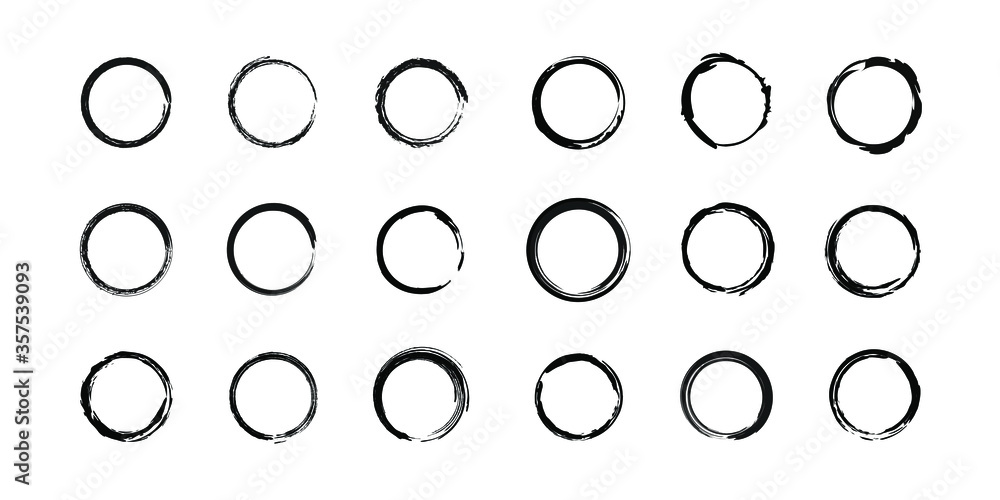 Set Black Collection Grunge Circle Brush Vector Design Strokes
