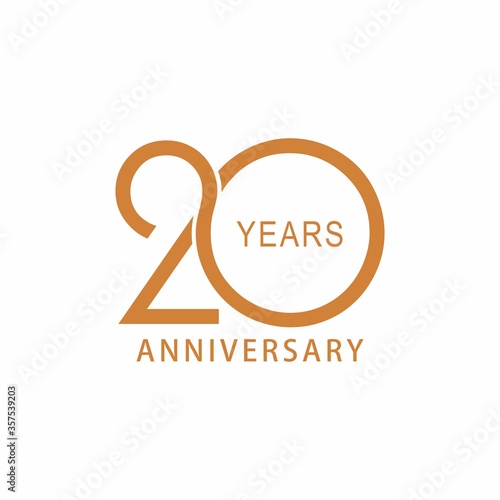 Vector 20 year anniversary, birthday logo label. Year. Vector illustration. Isolated against a white background.