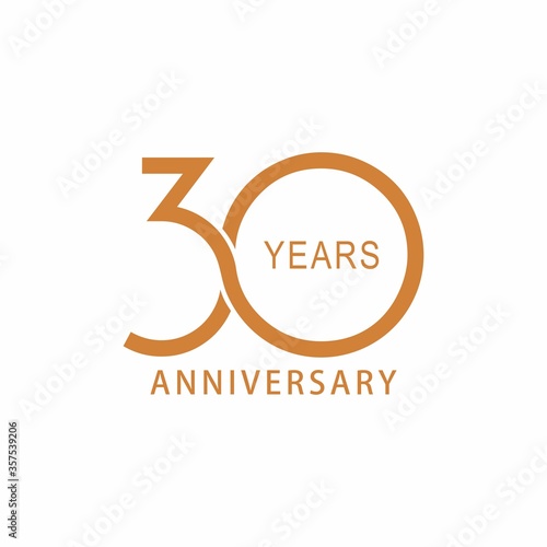 Vector 30 year anniversary, birthday logo label. Year. Vector illustration. Isolated against a white background.
