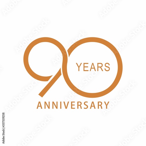 Vector 90 year anniversary, birthday logo label. Year. Vector illustration. Isolated against a white background.