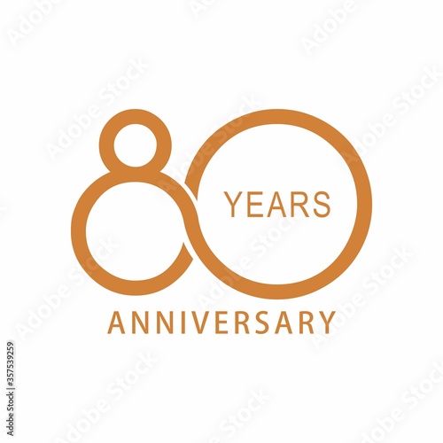 Vector 80 year anniversary, birthday logo label. Year. Vector illustration. Isolated against a white background.