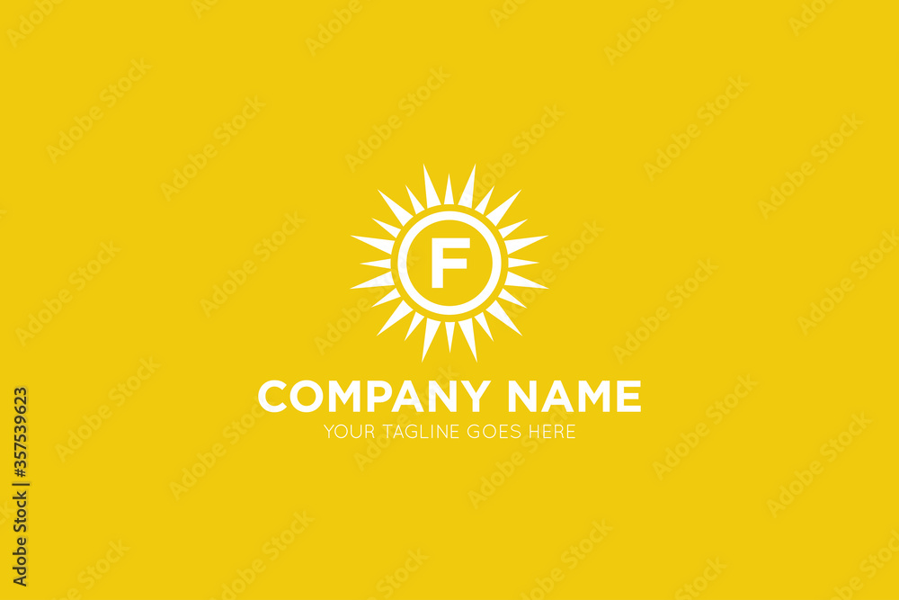 Fototapeta premium Initial letter f sun, solar logo and icon vector illustration